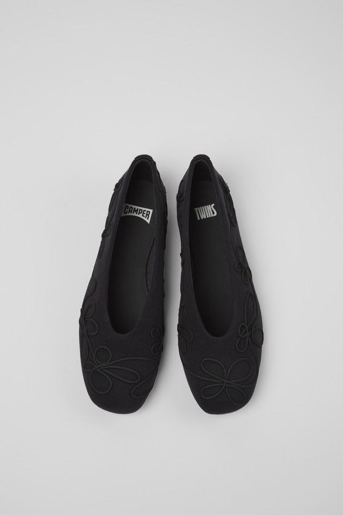 Image of Overhead view of Twins Black textile ballerinas for women