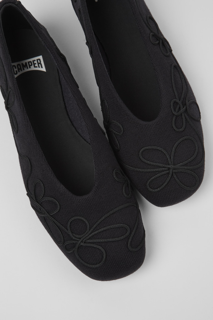 Close-up view of Twins Black textile ballerinas for women