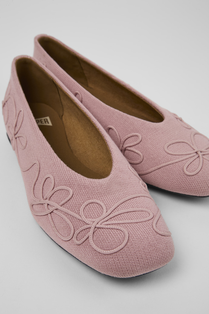 Close-up view of Twins Pink textile ballerinas for women