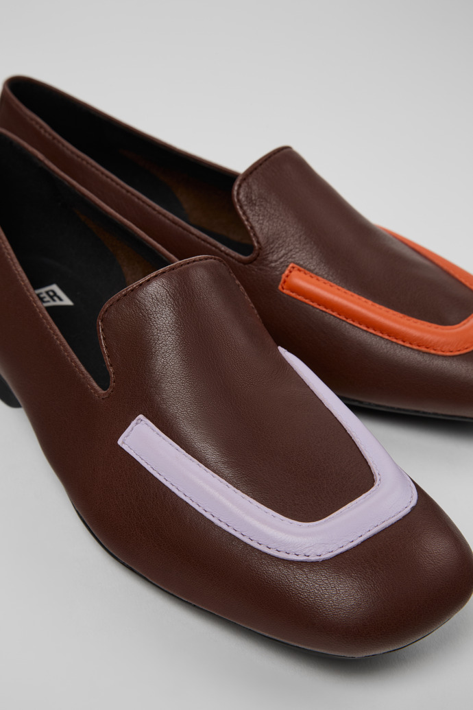 Close-up view of Twins Brown leather ballerinas for women
