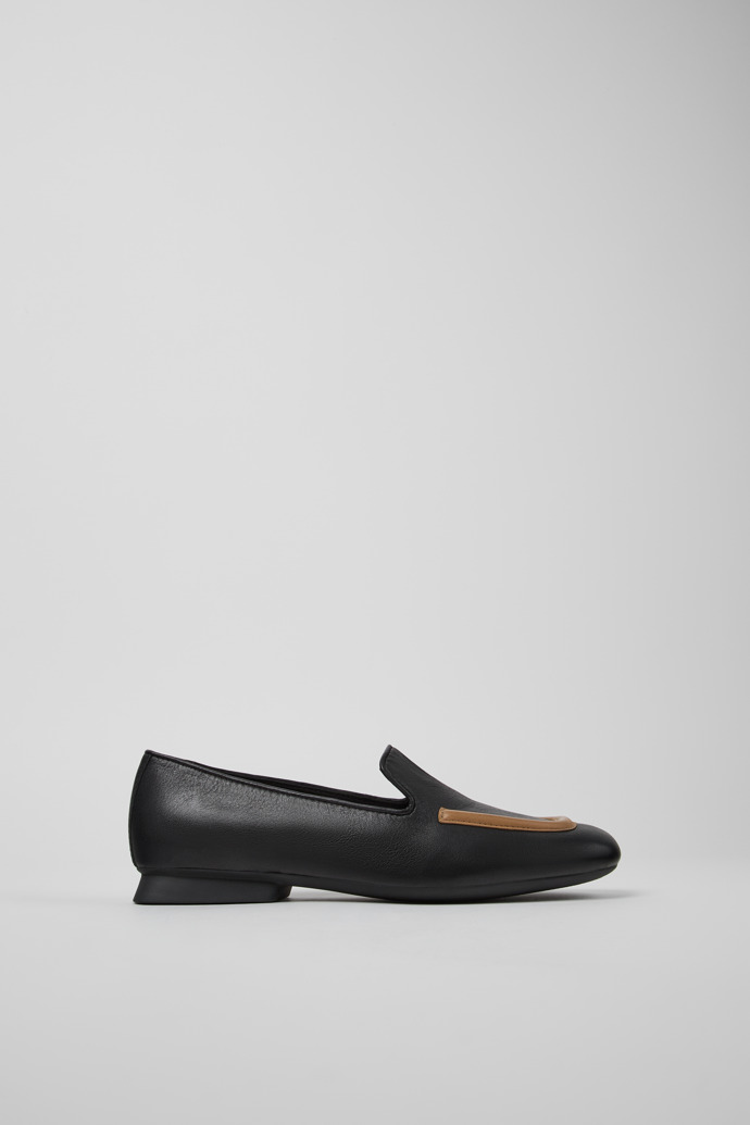 Side view of Twins Black leather ballerinas for women