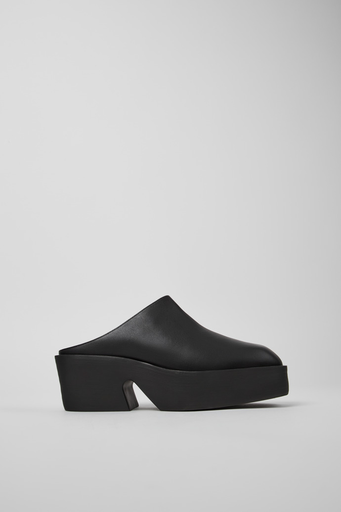 Side view of Billie Black leather clogs for women