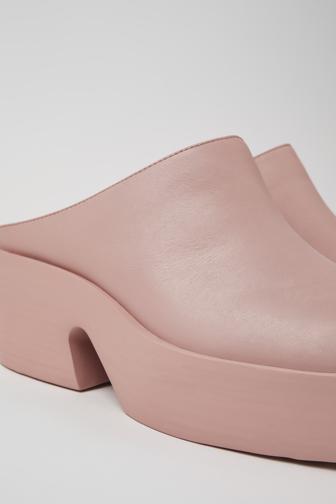 Close-up view of Billie Pink leather clogs for women