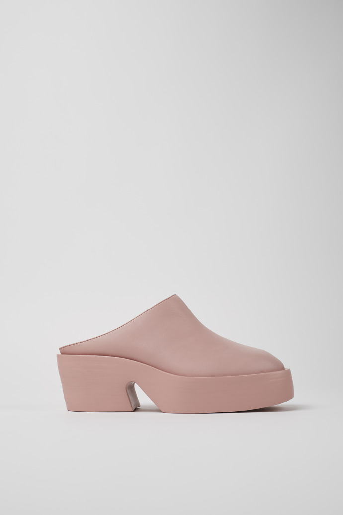 Image of Side view of Billie Pink leather clogs for women