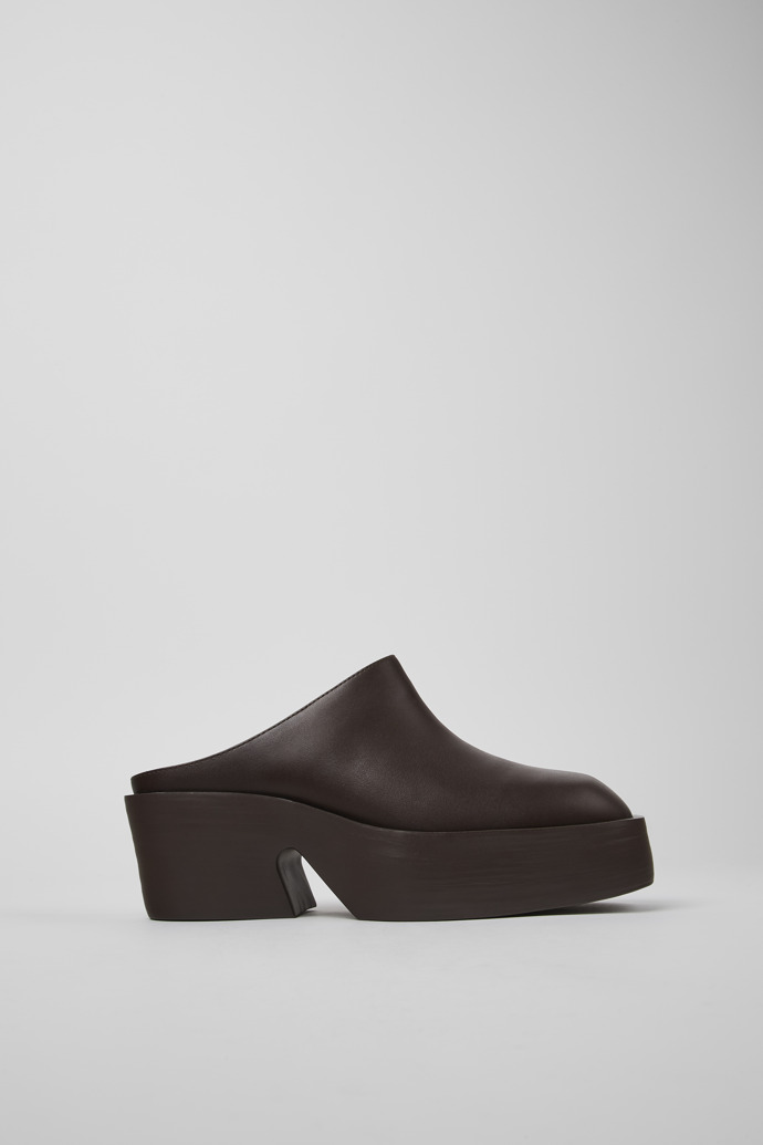 Image of Side view of Billie Brown leather clogs for women