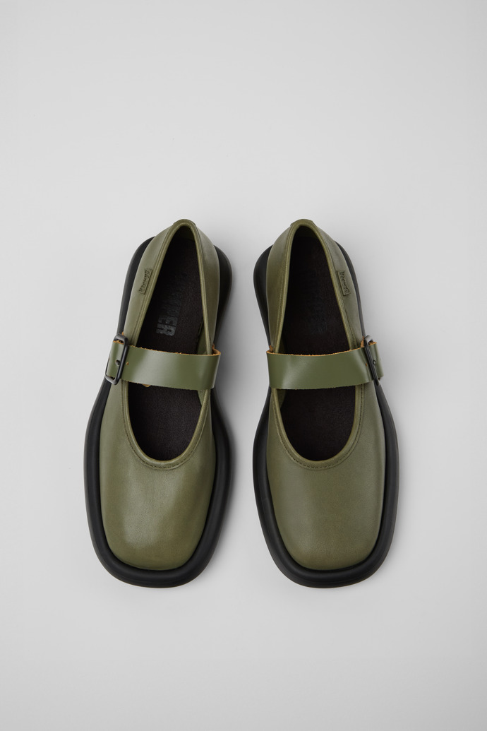 Overhead view of Onda Green Leather Women's Shoe.