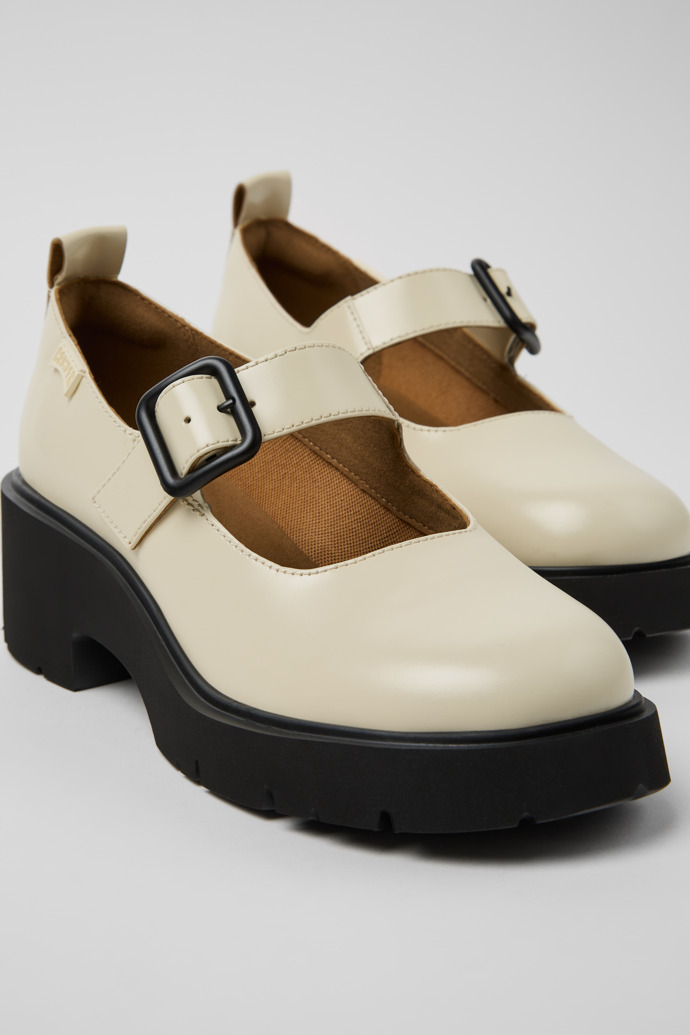 Close-up view of Milah White Leather Women's Shoes.