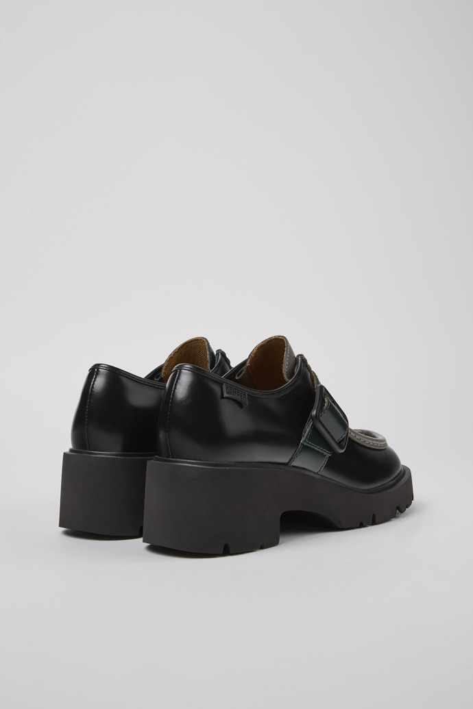 Back view of Twins Black and gray leather loafers for women