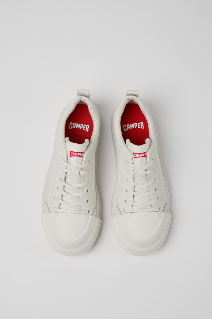 Overhead view of Junction Runner White Leather Sneakers for Women.