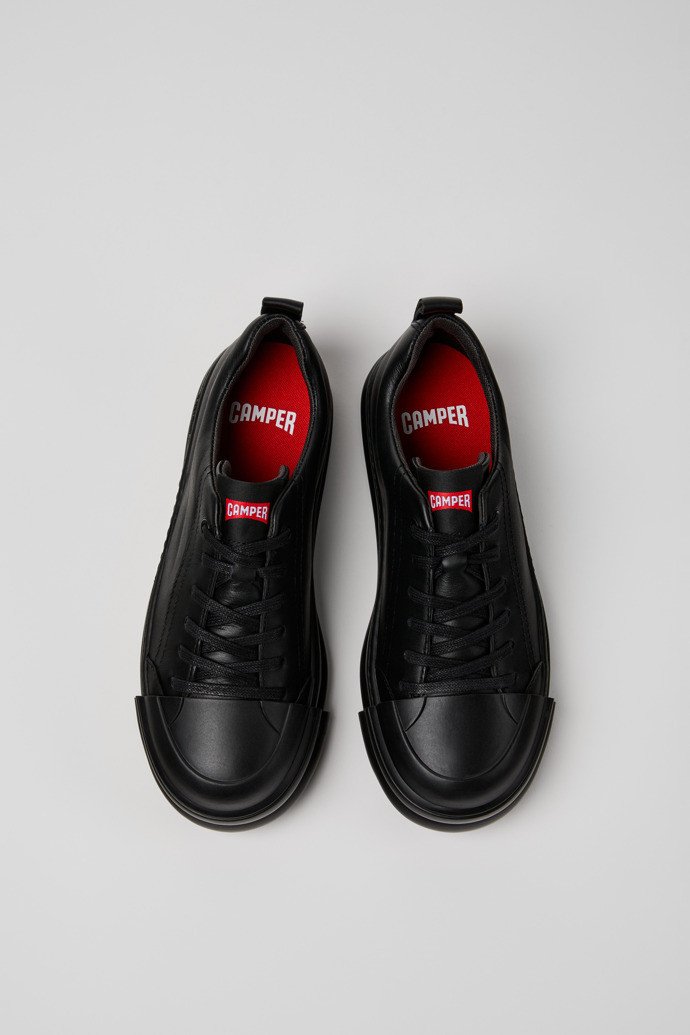 Overhead view of Junction Runner Black Leather Sneakers for Women.