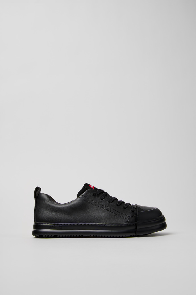 Side view of Junction Runner Black Leather Sneakers for Women.