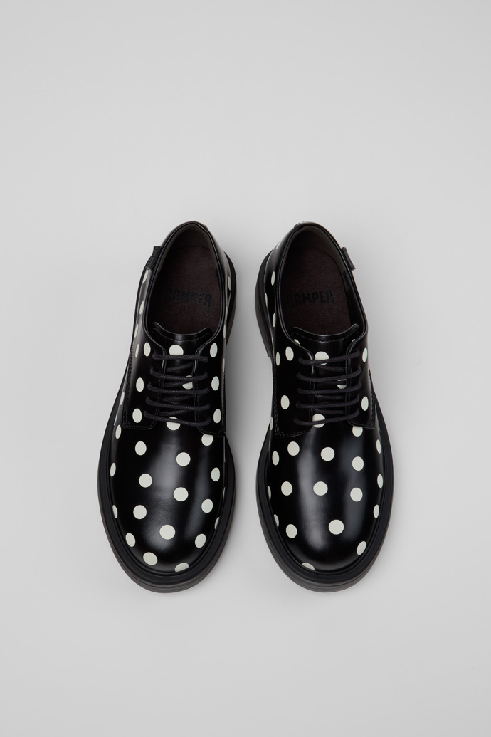 Overhead view of Dean Black and White Leather Shoes for Women.