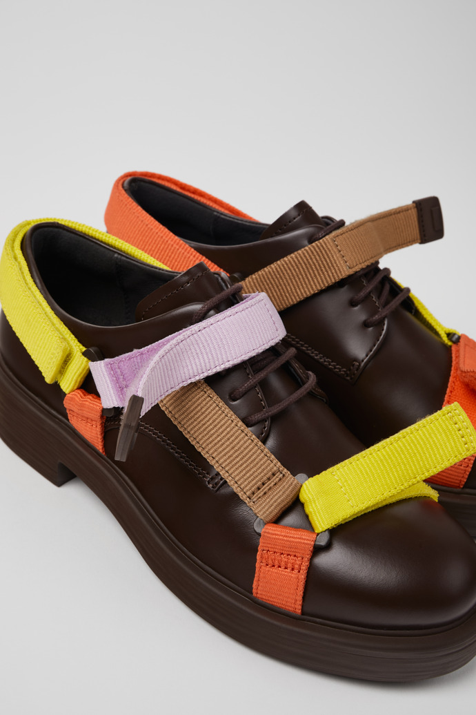 Close-up view of Twins Multicolored leather and textile shoes for women