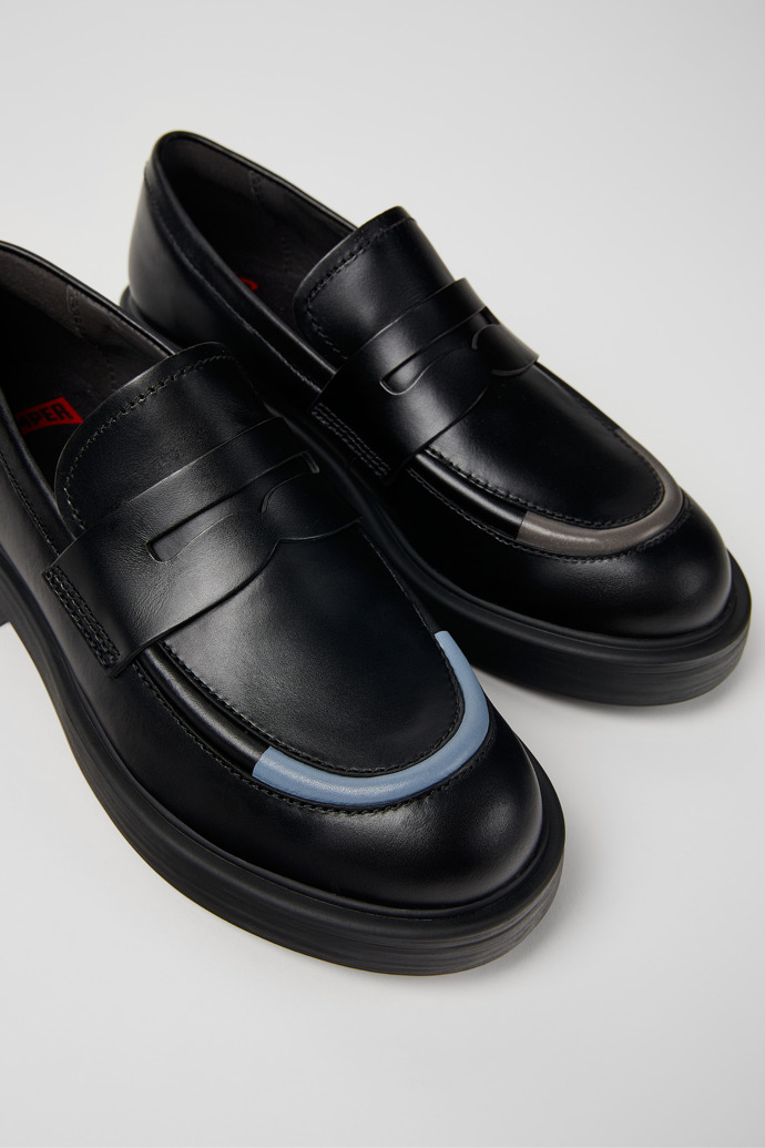 Close-up view of Twins Black leather loafers for women