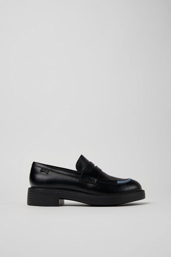 Side view of Twins Black leather loafers for women