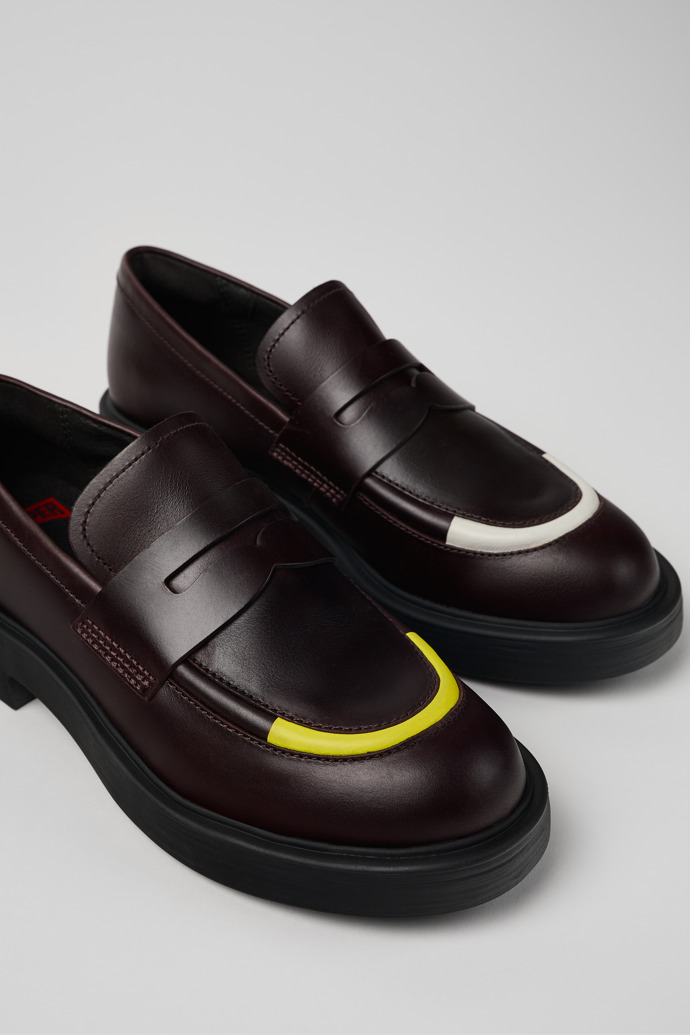 Close-up view of Twins Burgundy leather loafers for women