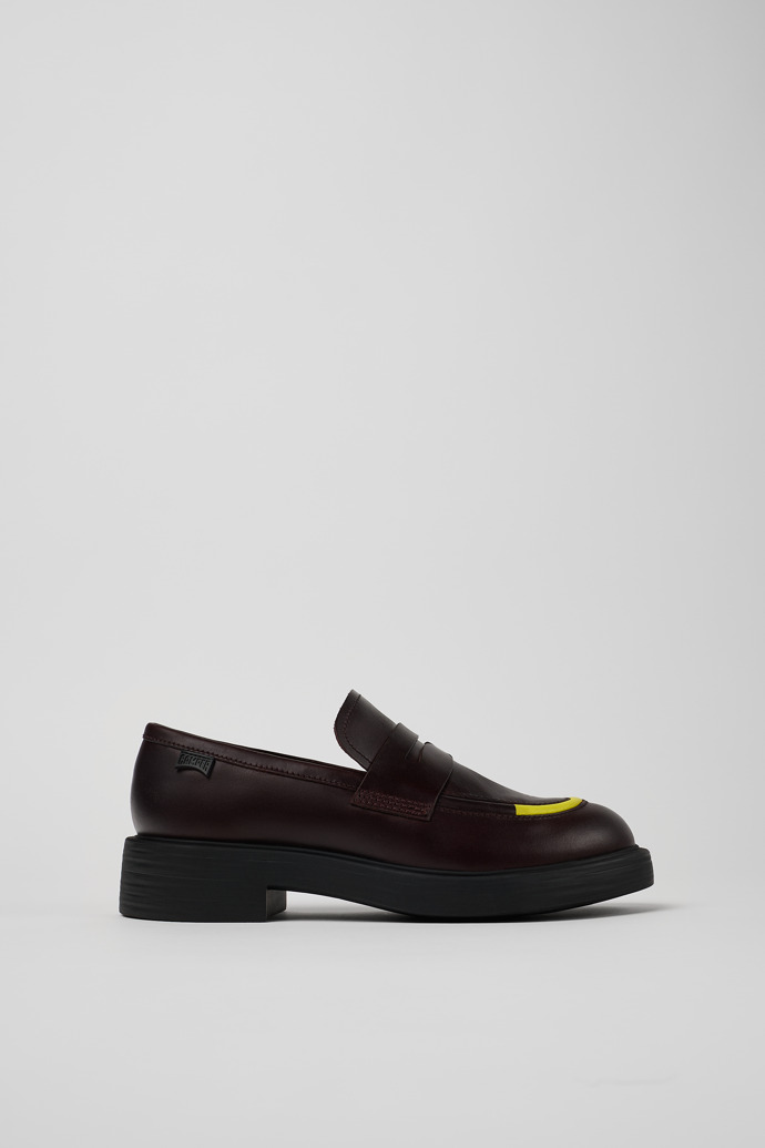 Side view of Twins Burgundy leather loafers for women