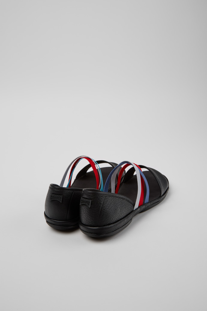 Back view of Twins Black Leather Sandals for Women.