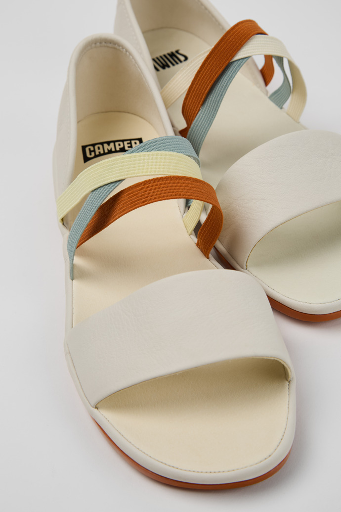 Close-up view of Twins White Leather Women's Sandals.