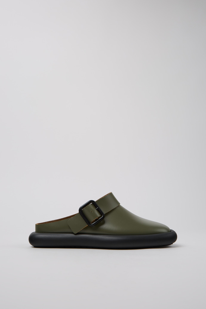 Side view of Onda Green Leather Sandals for Women.