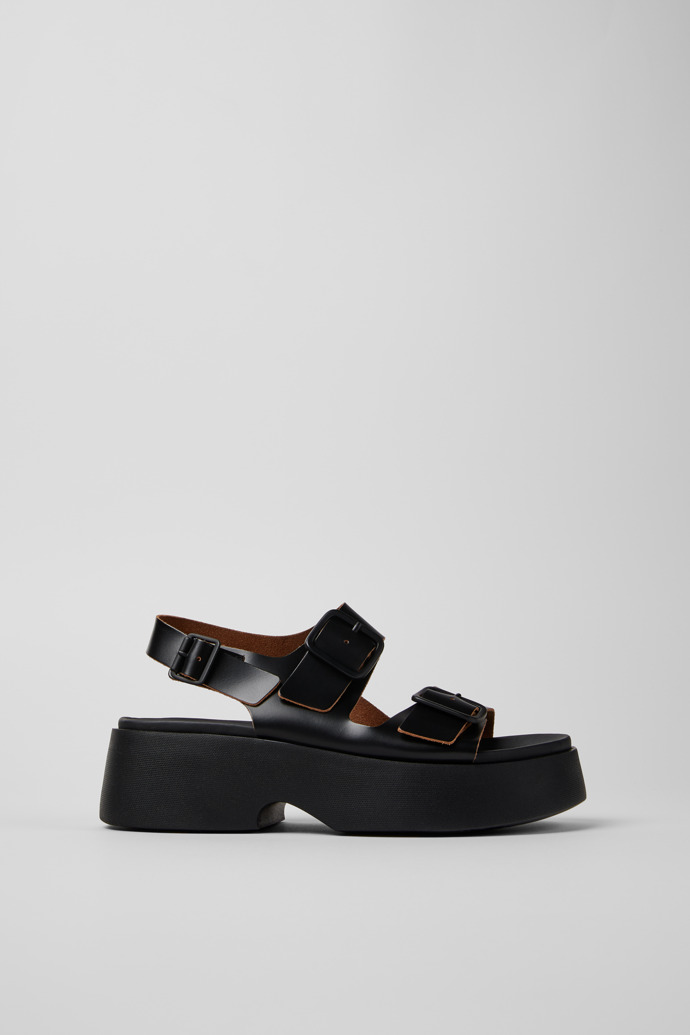 Side view of Tasha Black Leather Sandals for Women.