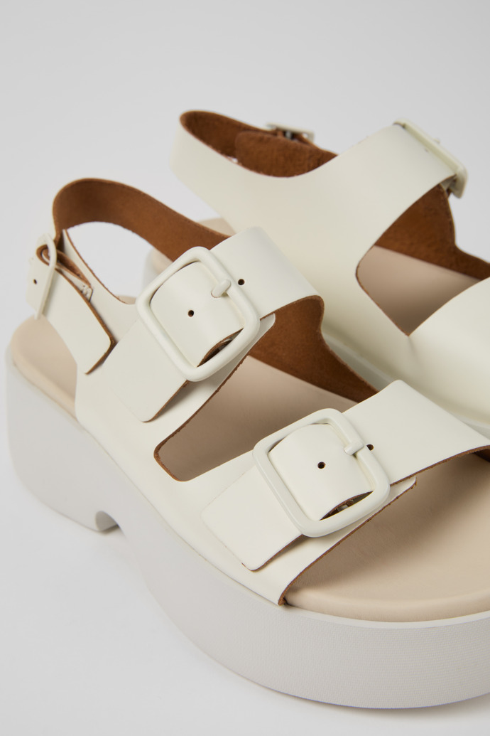 Close-up view of Tasha White Leather Sandals for Women.