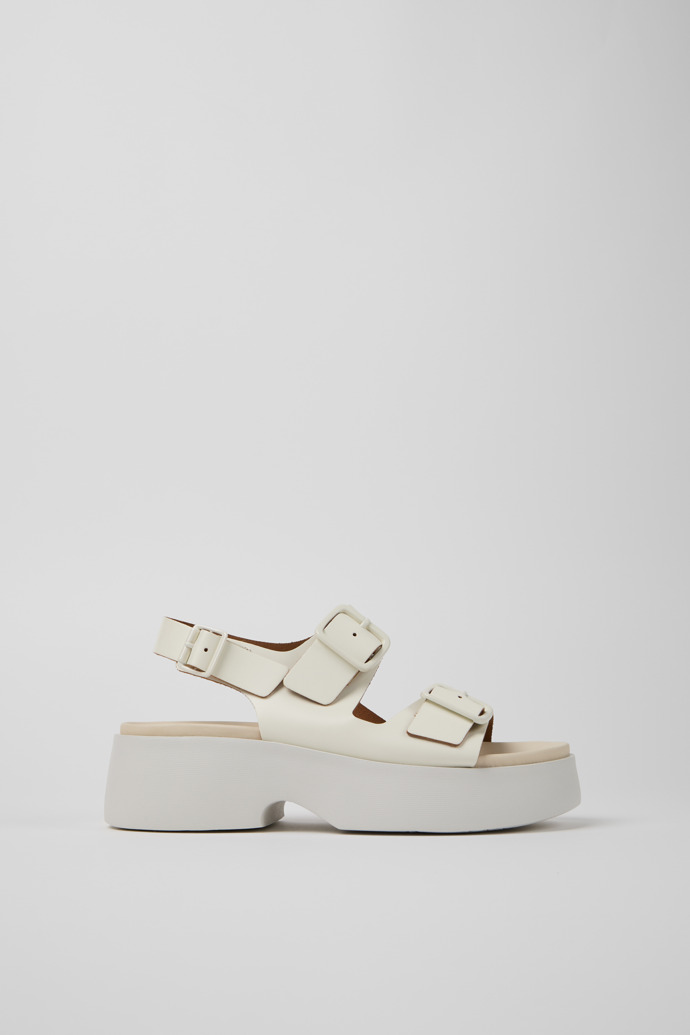 Side view of Tasha White Leather Sandals for Women.