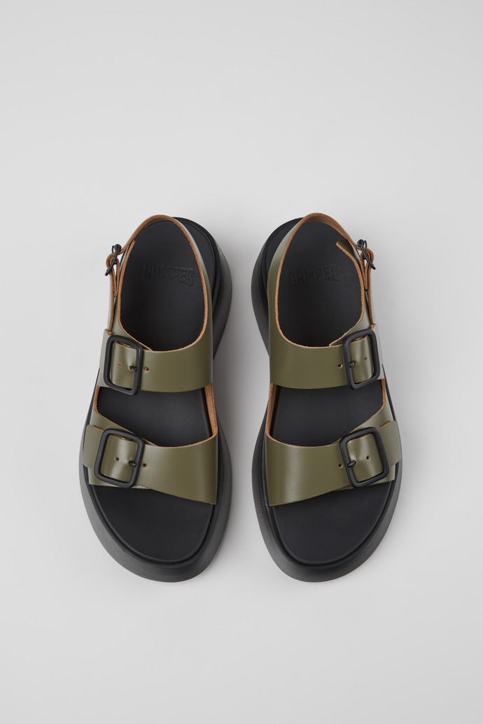 Overhead view of Tasha Green Leather Sandals for Women.