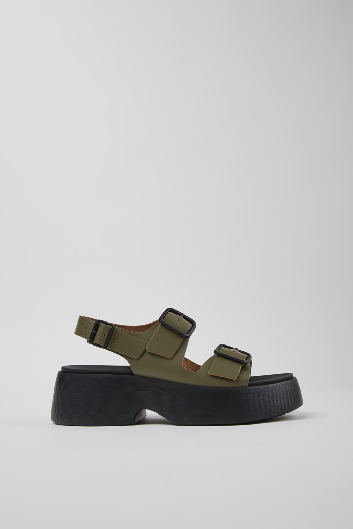 Side view of Tasha Green Leather Sandals for Women.