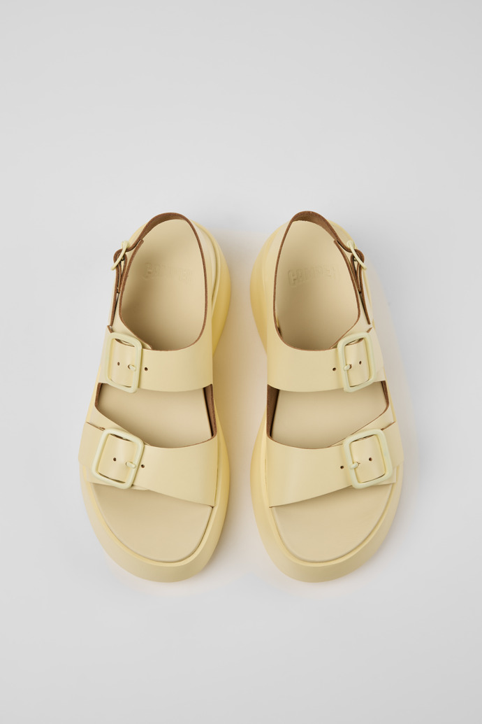 Overhead view of Tasha Yellow Leather Sandals for Women.
