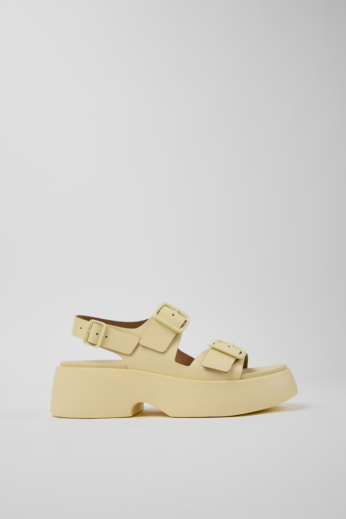 Side view of Tasha Yellow Leather Sandals for Women.