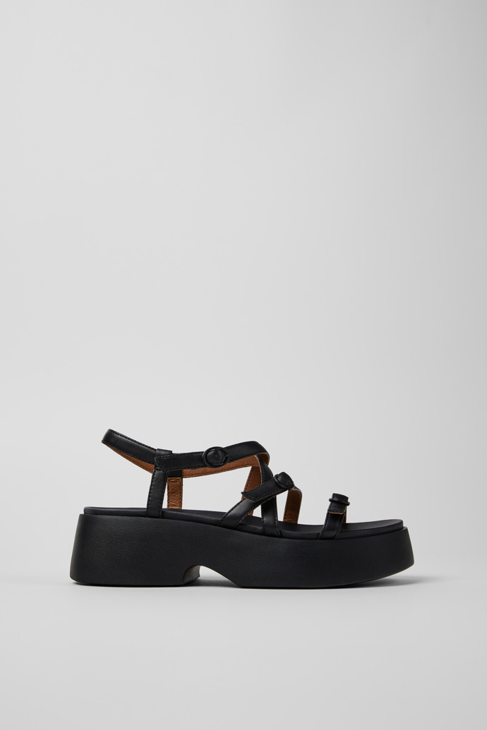 Side view of Tasha Black Leather Sandals for Women.