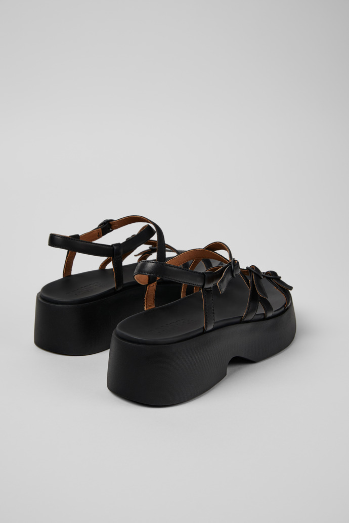 Back view of Tasha Black Leather Sandals for Women.