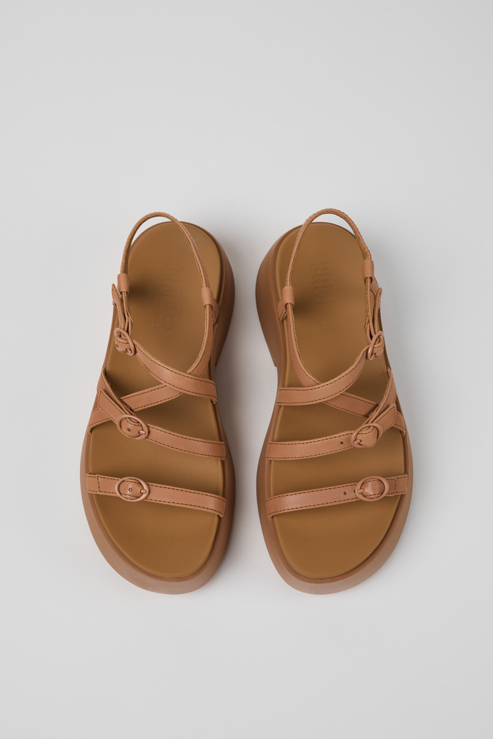 Overhead view of Tasha Nude Leather Sandals for Women.