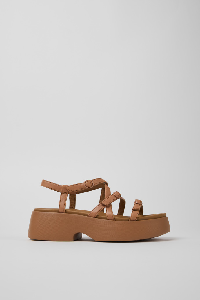 Tasha Nude Leather Sandals for Women. modelin yandan görünümü