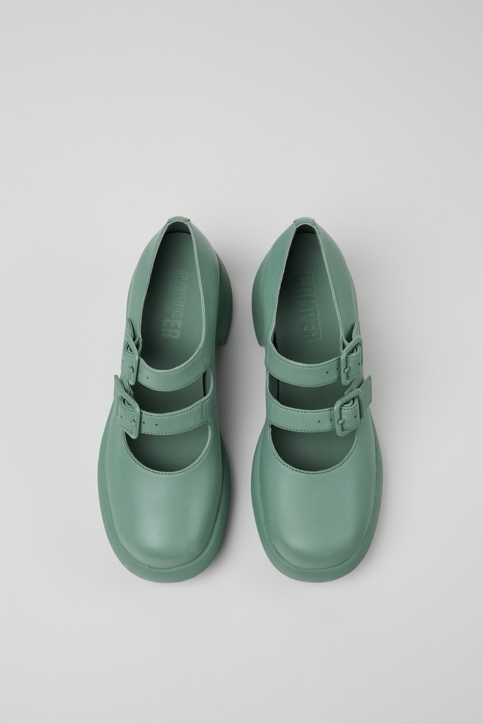 Overhead view of Thelma Green Leather Shoes for Women.