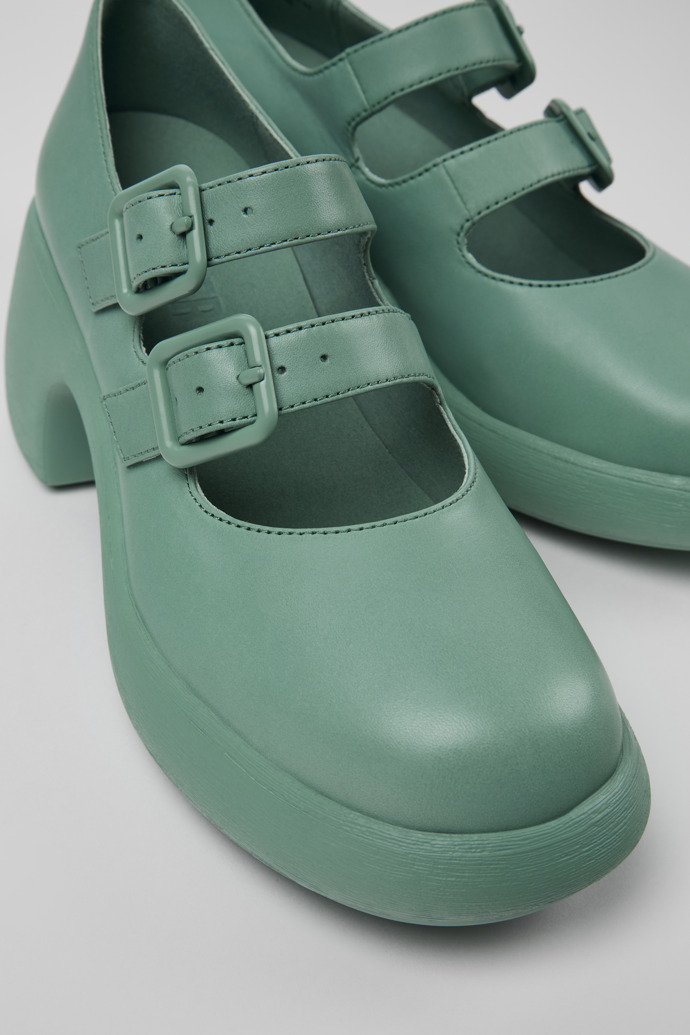 Close-up view of Thelma Green Leather Shoes for Women.