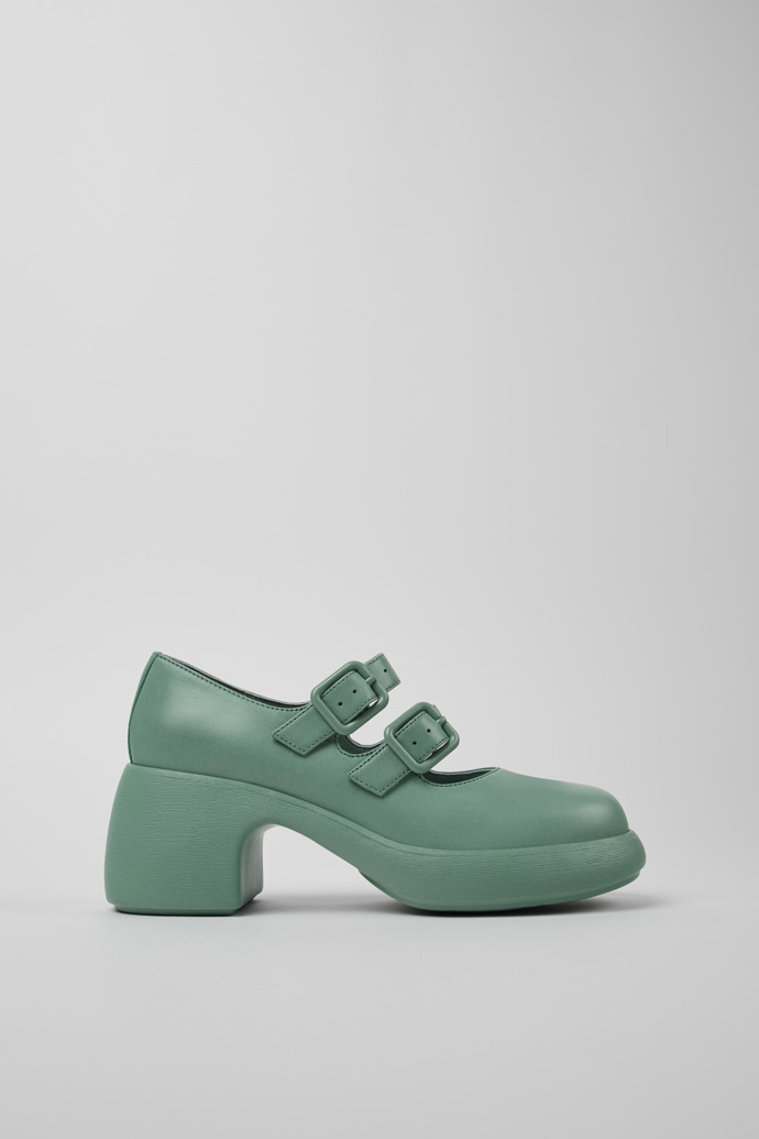 Side view of Thelma Green Leather Shoes for Women.