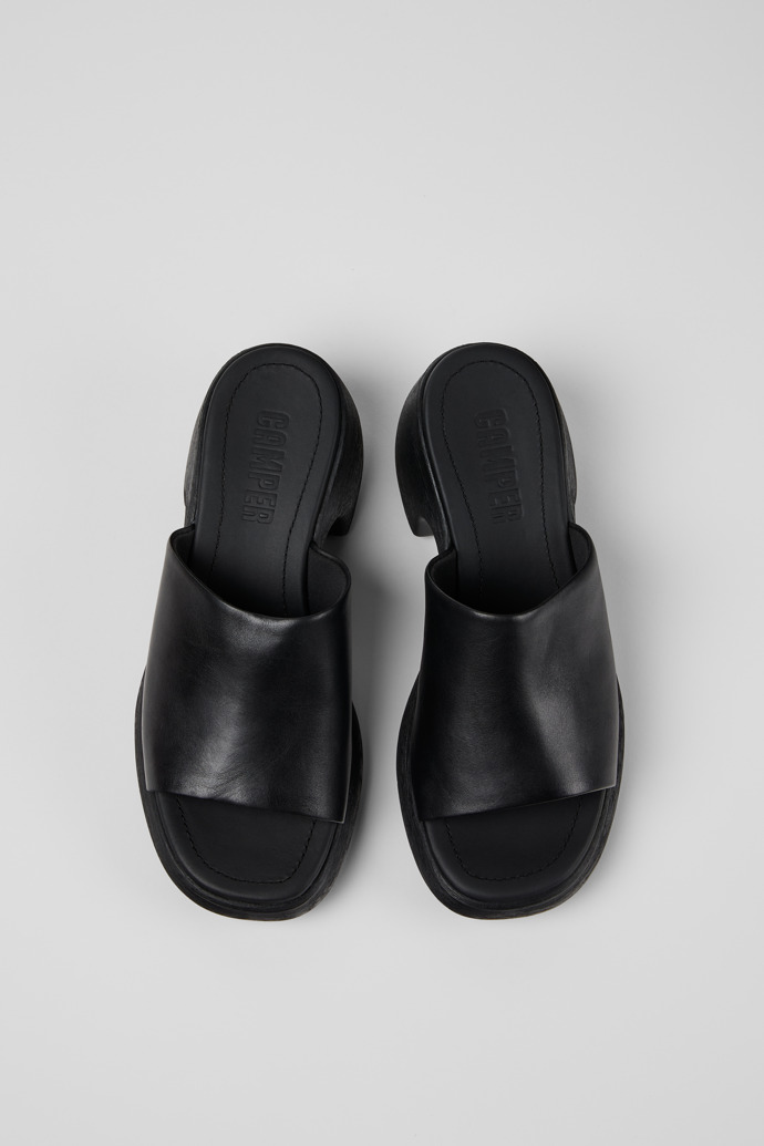 Overhead view of Thelma Sandal Black Leather Sandals for Women.