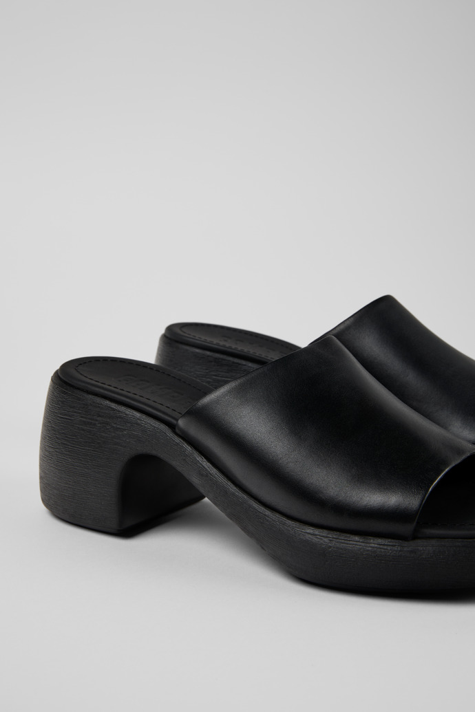 Close-up view of Thelma Sandal Black Leather Sandals for Women.