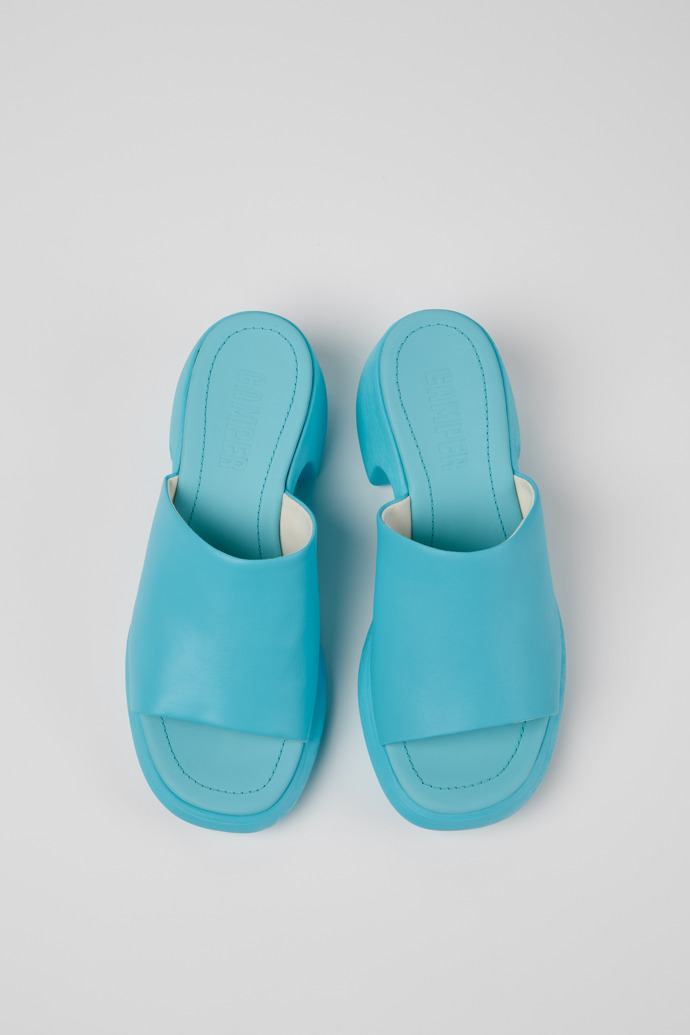 Overhead view of Thelma Sandal Blue Leather Sandals for Women.