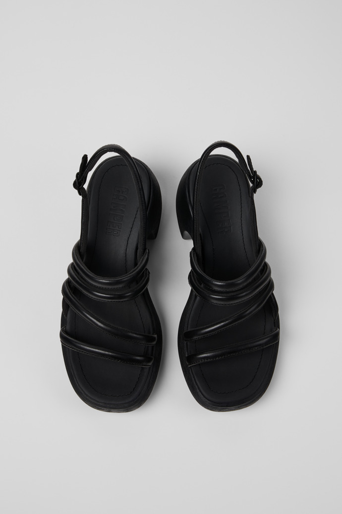 Overhead view of Thelma Sandal Black Leather Sandals for Women.