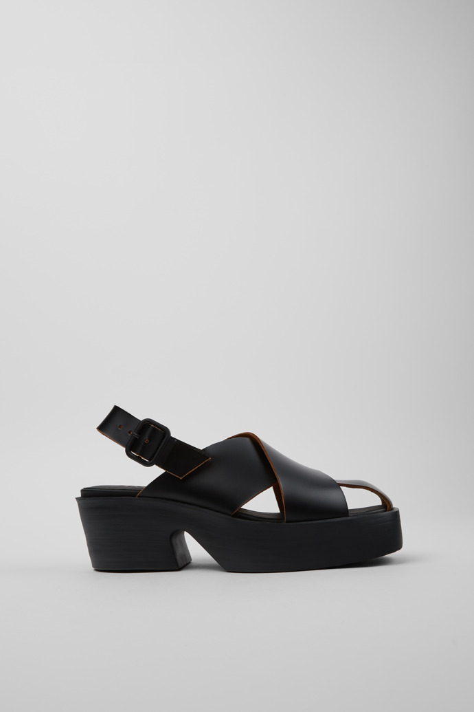 Side view of Billie Black Leather Sandals for Women.