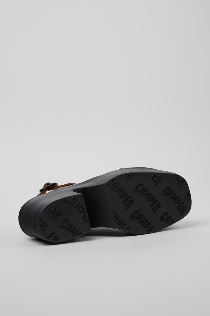 The soles of Billie Black Leather Sandals for Women.