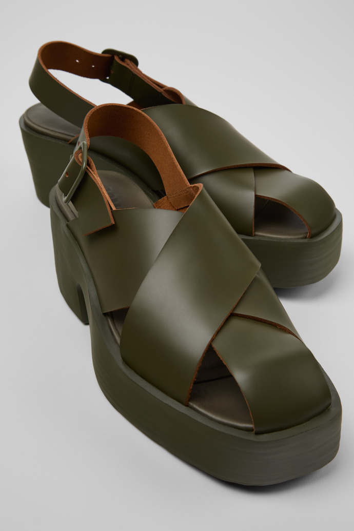 Close-up view of Billie Green Leather Sandals for Women.