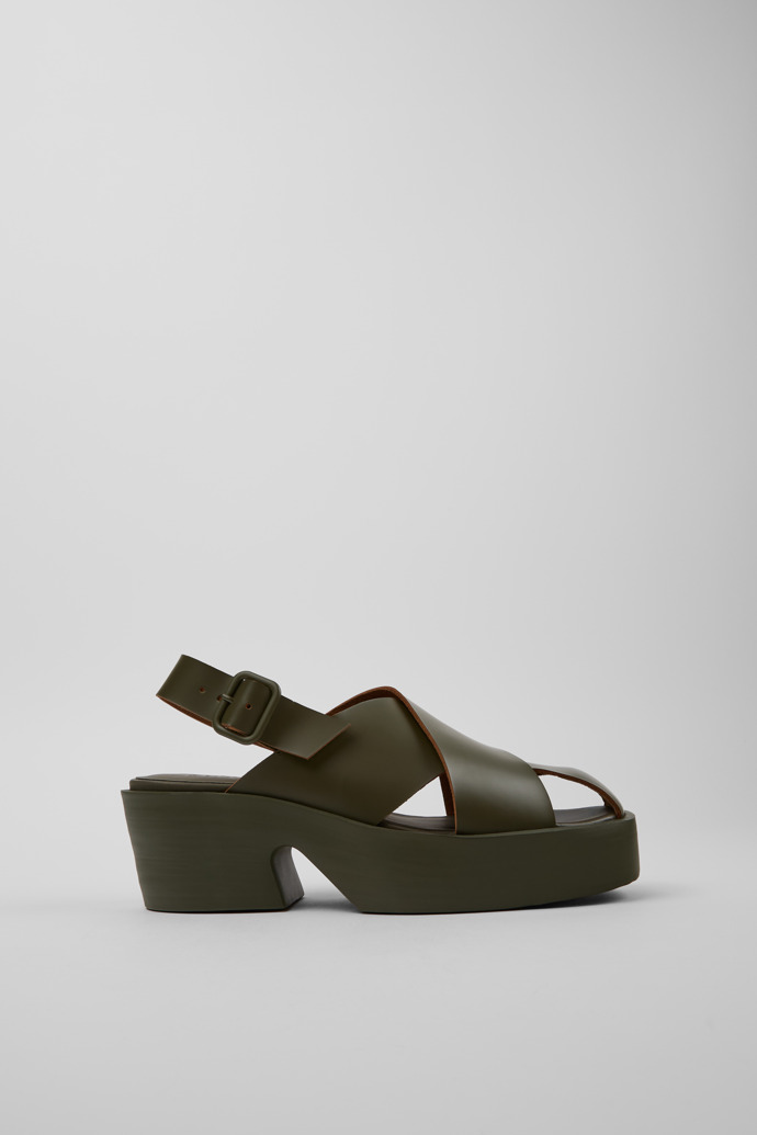 Side view of Billie Green Leather Sandals for Women.