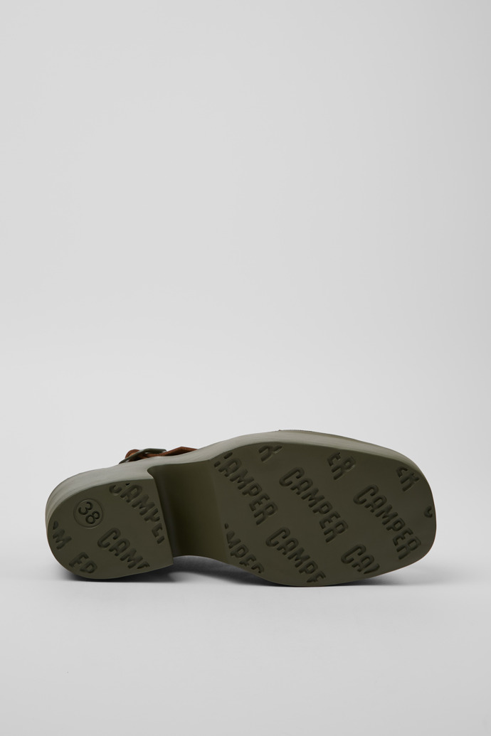 The soles of Billie Green Leather Sandals for Women.