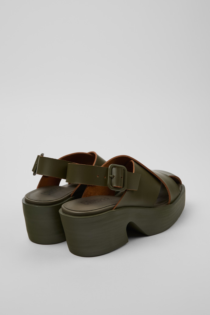 Back view of Billie Green Leather Sandals for Women.