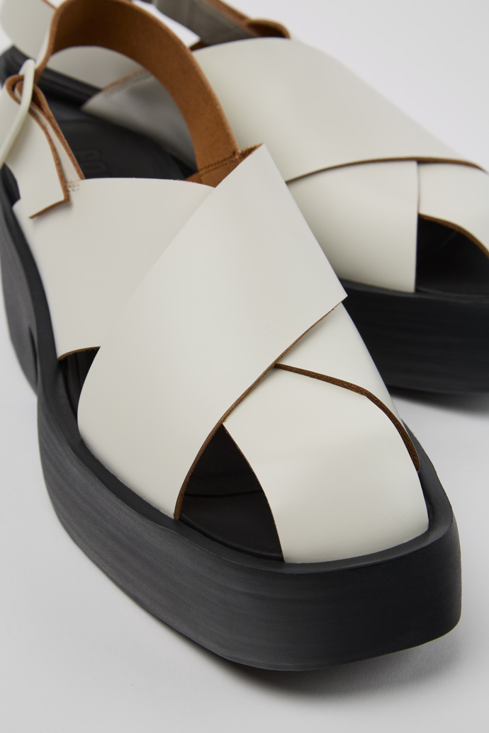 Close-up view of Billie White Leather Sandals for Women.