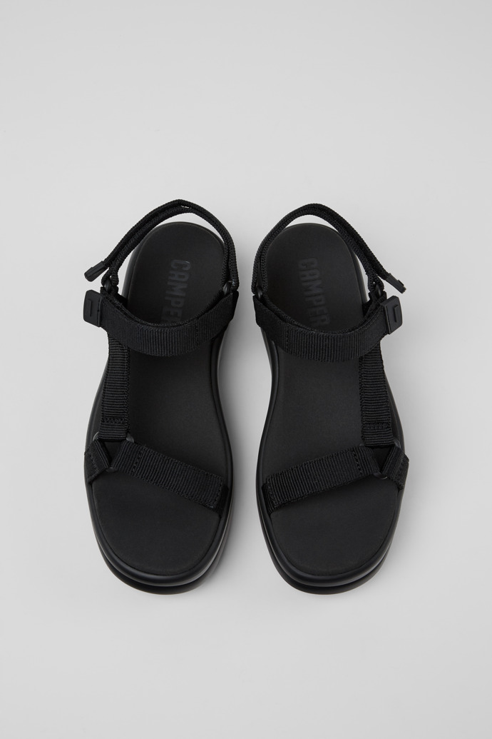 Overhead view of Pelotas Flota Up Black Recycled PET Sandals for Women.